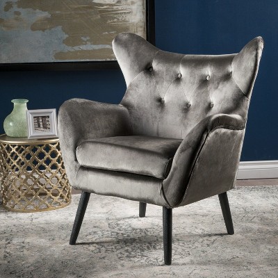 CAVINAS Button-Tufted Accent Chair with Oak Wood Legs,Plush Granular Velvet Upholstered Armchair,Lounge Chair for Living Room,Bedroom