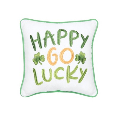 C&F Home St. Patrick's Day "Happy Go Lucky" Embroidered Small/Petite Cotton Accent Pillow, 10" x 10"