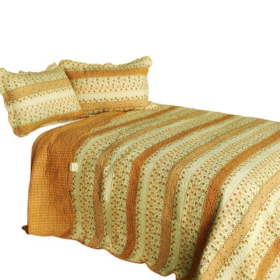 Slickblue 3PC Full/Queen Cotton Patchwork Quilt Set, Floral Printed, Vermicelli Quilted with 2 Shams