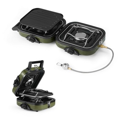 Naturehike 2 Burner Folding Camping Stove with Griddle, Portable Camp Isobutane Gas Stove with 16000 BTU Adjustable Burners & Piezo Ignition