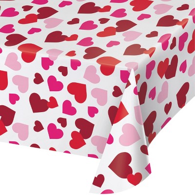 3ct Valentine All Over Hearts Plastic Tablecloths Red/Pink