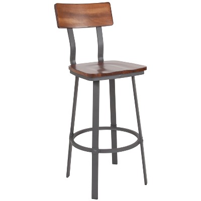 Emma and Oliver Rustic Walnut Dining Barstool with Wood Back/Seat & Gray Frame