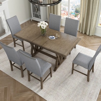 Whisen 7-Piece Dining Table Set with Upholstered Chairs and 12" Leaf