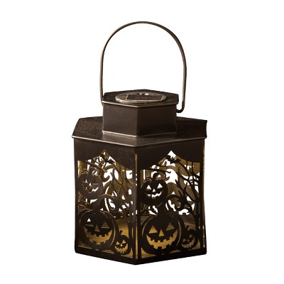 Transpac Metal Light Up Pumpkin Lantern Candle Holder for Halloween Battery Operated Indoor Tabletop Decoration