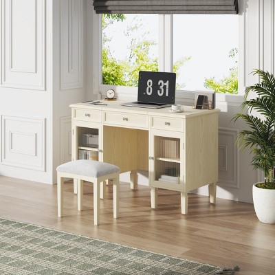 Vanity Desk with Flip Top Mirror featuring Storage Drawers Convertible 2-in-1 Table for Bedroom or Home Office-3irtyhousy