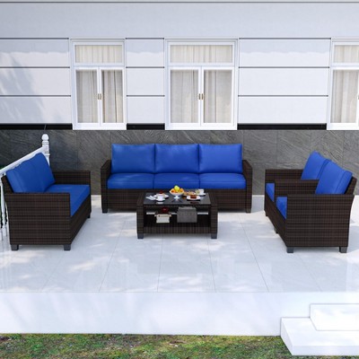 5 Pieces Patio Furniture Sets,Outdoor Sectional Sofa Wicker Conversation Couch for Coffee Table, Rattan Outdoor Furniture Backyards, Gardens