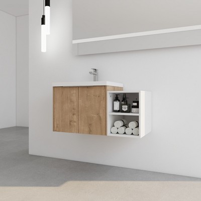 ChicFurnit 36 Inch Bathroom Vanity Modern Vanity with Sleek Design and Ample Storage for Bathroom Space, Brown, 35.6”*18.1”*19.3"