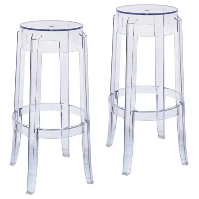 LeisureMod Averill Modern Barstool with Clear Acrylic Seat and Legs, Transparent Bar Height Chair for Kitchen Island or Home Bar