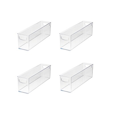 iDESIGN 4pc 16"x 4"x 5" Recycled Plastic Pantry Kitchen Storage Freezer and Fridge Organizer Bins: Clear Dishwasher-Safe