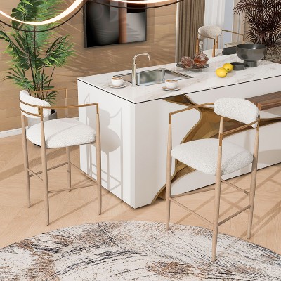 PAGED Modern Design Bar Stools Set of 2 Faux Leather Upholstered Island Chairs with Iron Legs for Kitchen Island, Dining Room