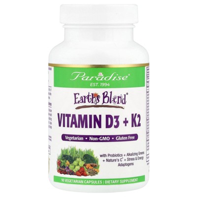 Paradise Herbs Earth's Blend®, Vitamin D3 + K2, 90 Vegetarian Capsules