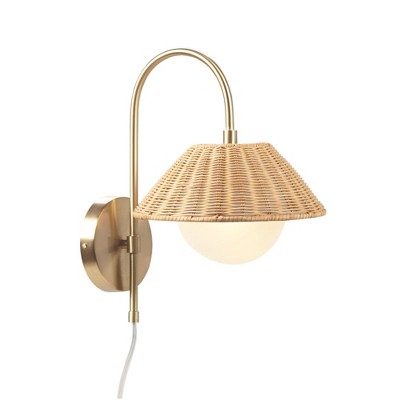 Ink+Ivy Laguna Rattan Weave Wall Sconce Gold: Iron Body, Frosted Globe, 1 E12 Socket
