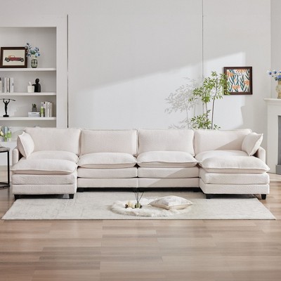 HYLEORY U-Shaped Sectional Sofa , Indoor Furniture Convertible Modular Circle Velvet Sectional Sofa Set with 2 Ottomans for Living Room