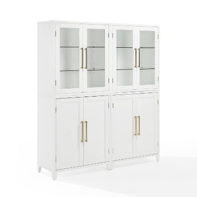 Crosley 70" Roarke 2pc Pantry Storage Cabinet with Glass Door Hutch Set White