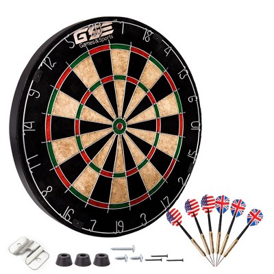 GSE 18" Professional Bristle/Sisal Dartboard Set with Six 17 Grams Steel Tip Darts for Dart Board Games