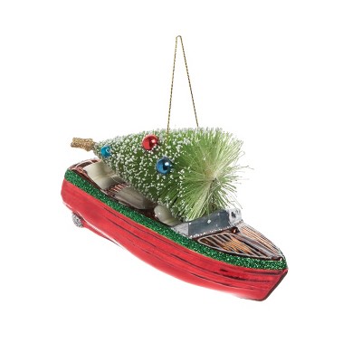 Gallerie II Runabout Boat with Tree Lodge Lake Cabin Glass Christmas Xmas Ornament