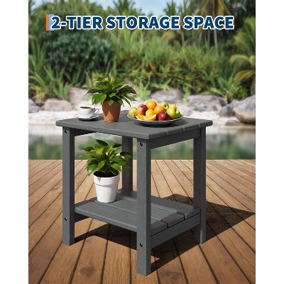 18" 2-Tier Square End Table - Waterproof & UV-Resistant for Patio, Poolside, Balcony - Holds 180lbs