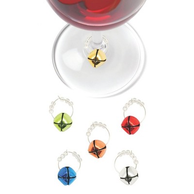True Jingle: Holiday Wine Charms for Glass Identification, Drink and Party Accessories, Jingle Bells drink markers, set of 6