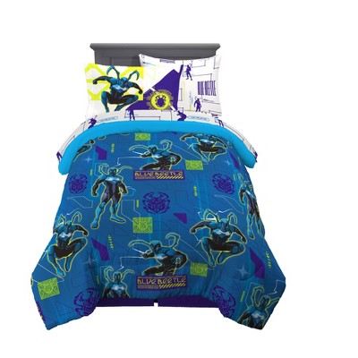Twin Blue Beetle Kids' Bedding Set: Warner Bros. Comforter & Sheet Set, Polyester, Machine Washable