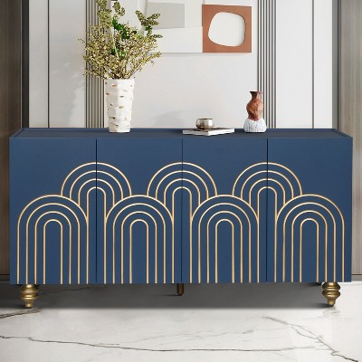 Modern 60" Sideboard Buffet Storage Cabinet with 4 Doors and Golden Gourd Feet, Wood Accent Entryway Console Table