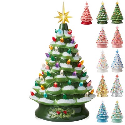 Casafield 15" Pre-Lit Ceramic Christmas Tree Hand-Painted Tabletop Decor with Lights