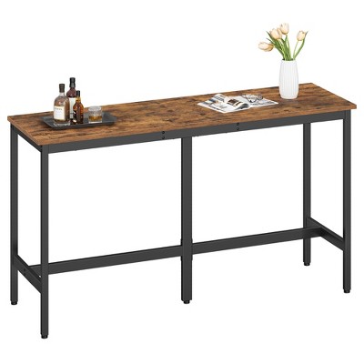 Narrow Industrial Bar Table for Small Spaces, 15.7x63 Inch Kitchen Dining Table with Sturdy Metal Frame, Rustic Brown and Black