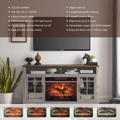 55" Modern TV Stand, Media Entertainment Center Console With Insert Fireplace,  TV Media Storage Cabinet Chest For Living Room