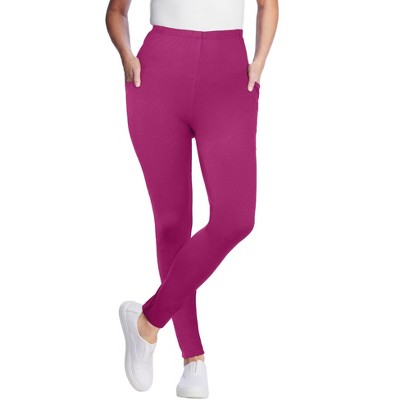 Woman Within Petite Stretch-Cotton Knit Pull-On Pocket Leggings