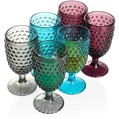 Slickblue Multicolor Traditional Hobnail Goblet Glasses Set of 6, 13 oz
