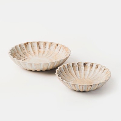 Mela Artisans Hand-Carved Scallop Serenity Bowls- Set of 2