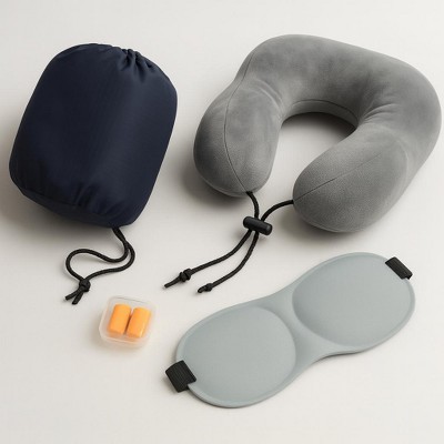 Memory Foam U-Shaped Travel Pillow Set – With Eye Mask, Ear Plugs, Removable Cover & Travel Bag