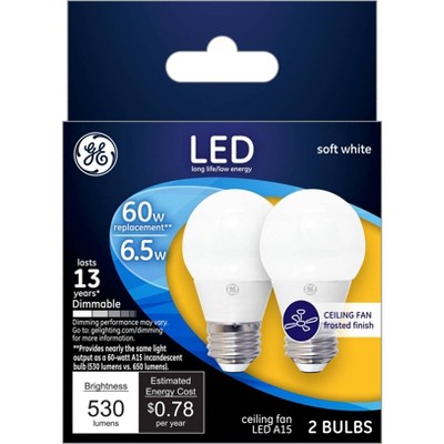 GE 2pk Soft White LED 60W Frosted Ceiling Fan A15