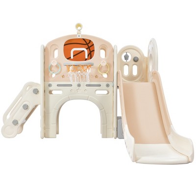 CuisinSmart Toddler Indoor Slide, Freestanding Kids Indoor Slide with Basketball Hoop for Aged 2-5