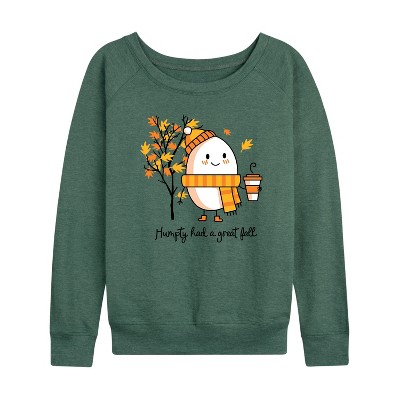 Women's - Instant Message - Humpty Had A Great Fall Lightweight French Terry Wide Neck Long Sleeve Graphic Shirt