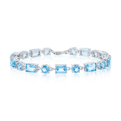 Simona Sterling Silver, Round & Emerald-Cut Gem Bracelet - Sky Blue Topaz -