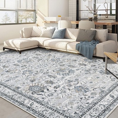 Floral Area Rugs for Living Room, Vintage Low Pile Machine Washable Area Rug, Bedroom Office Dining Room Home Decor