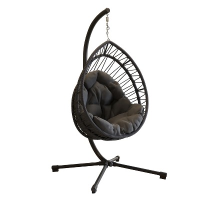Gulches Outdoor Egg-Shaped Hanging Chair with Stand - Dark Gray, Patio/Indoor Rocking Hammock Swing