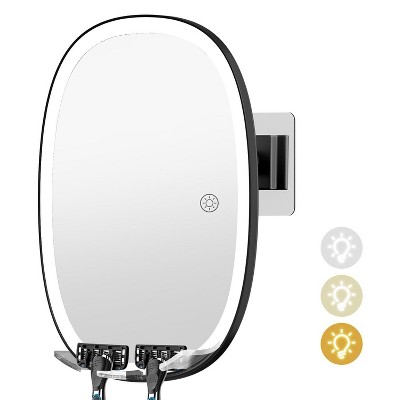 COSMIRROR Fogless Shower Mirror for Shaving with Razor Holders No-Drilling 3-Color Dimmable Lights Shatterproof & Waterproof