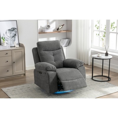 Linen Power Recliner Glider Chair with Bluetooth Speaker, 270¡ã Swivel and LED Light
