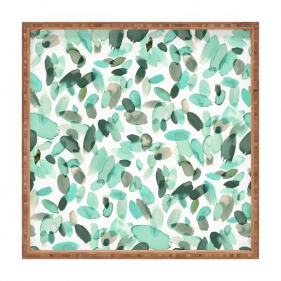 Ninola Design Mint Flower Petals Abstract Stains Square Bamboo Tray - Deny Designs