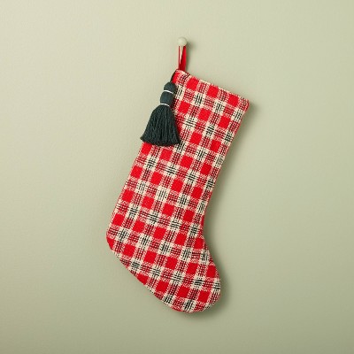 21" Vintage Plaid Woven Stocking Red - Hearth & Hand™ with Magnolia