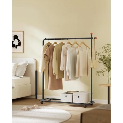 SONGMICS HOME Double-Rod Clothes Rack, Clothes Rail on Wheels, Portable Garment Rack