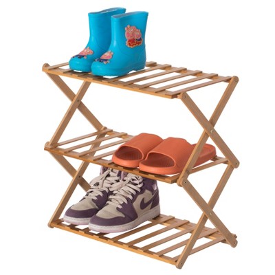 Basicwise Bamboo Foldable Shoe Rack, Free Standing Shoe Organizer Storage Rack