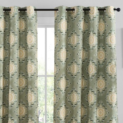 HLC.ME Liam Ogee Ikatt Damask Patterned Window Grommet Curtains Bedroom - Light Reducing Window Panels, Set of 2