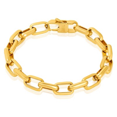 West Coast Jewelry Men's Beveled Edge Large Nautical Oval Gold Link Chain Bracelet