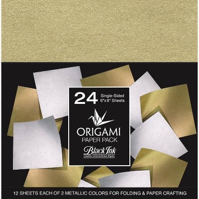 Black Ink Origami Paper Pack Single-Sided 6"X6"-Metallic Mulberry 24 Sheets