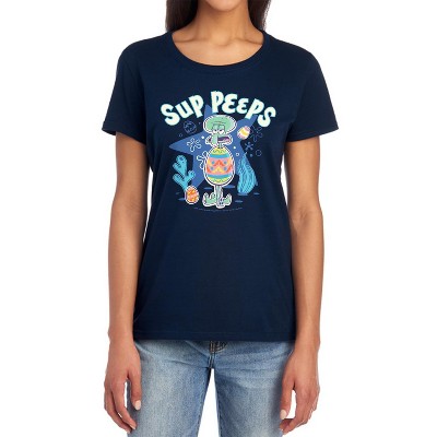 Spongebob Squarepants Easter With Squidward, Sup Peeps Women's T-Shirt Navy