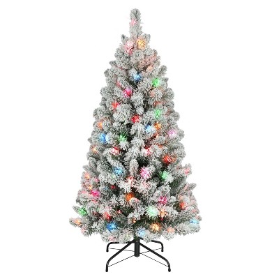Puleo Pre-lit Flocked Virginia Pine Artificial Christmas Tree with Multicolor Lights