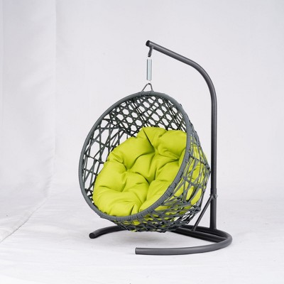 Whisen Rattan Wicker Appearance Cat Egg Chair Hanging Swinging Cat Bed with Cushion for Cats, Small Dogs, and Small Animals