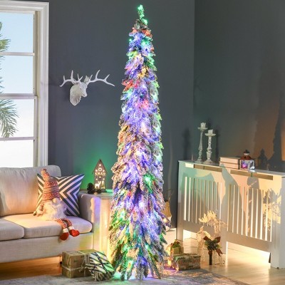 Whisen 7FT Prelit Pencil Artificial Christmas Tree with 534 Snow Flocked Branches, 350 Colorful LED Lights